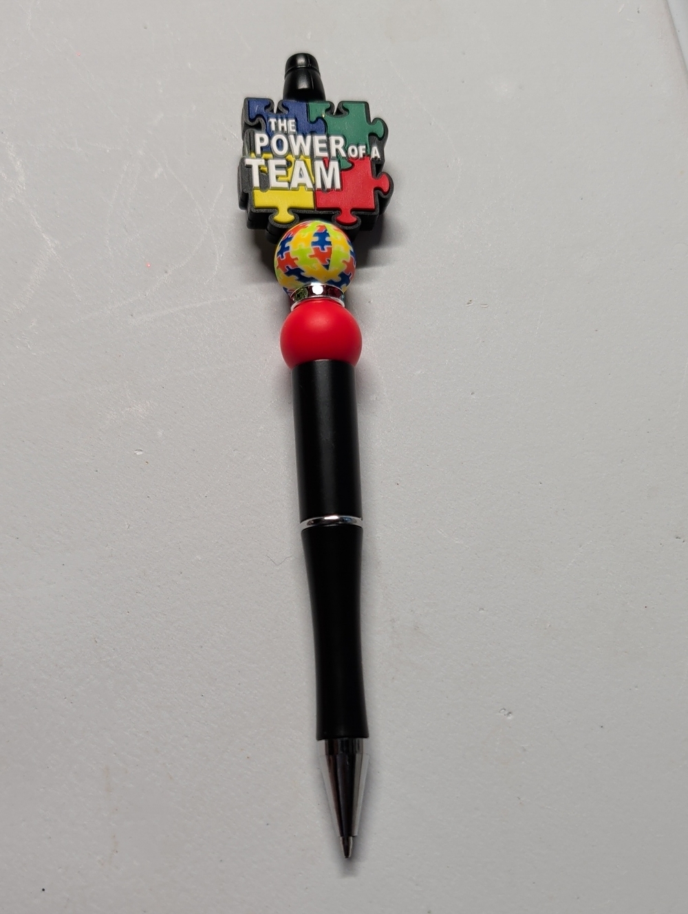 Hand Crafted Black Pen with Multicolor Puzzle Top